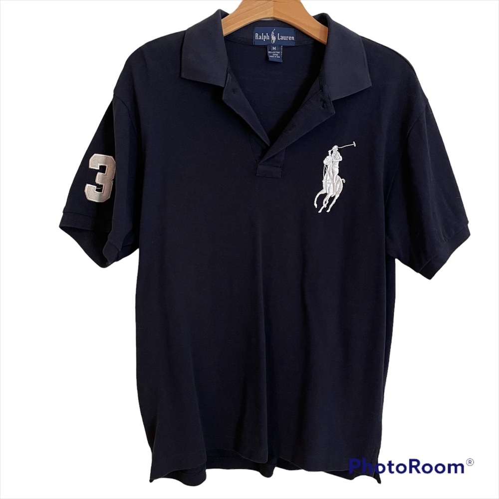 VTG Ralph Lauren Big Pony Navy Blue Polo Shirt - Made In The USA, - Size M